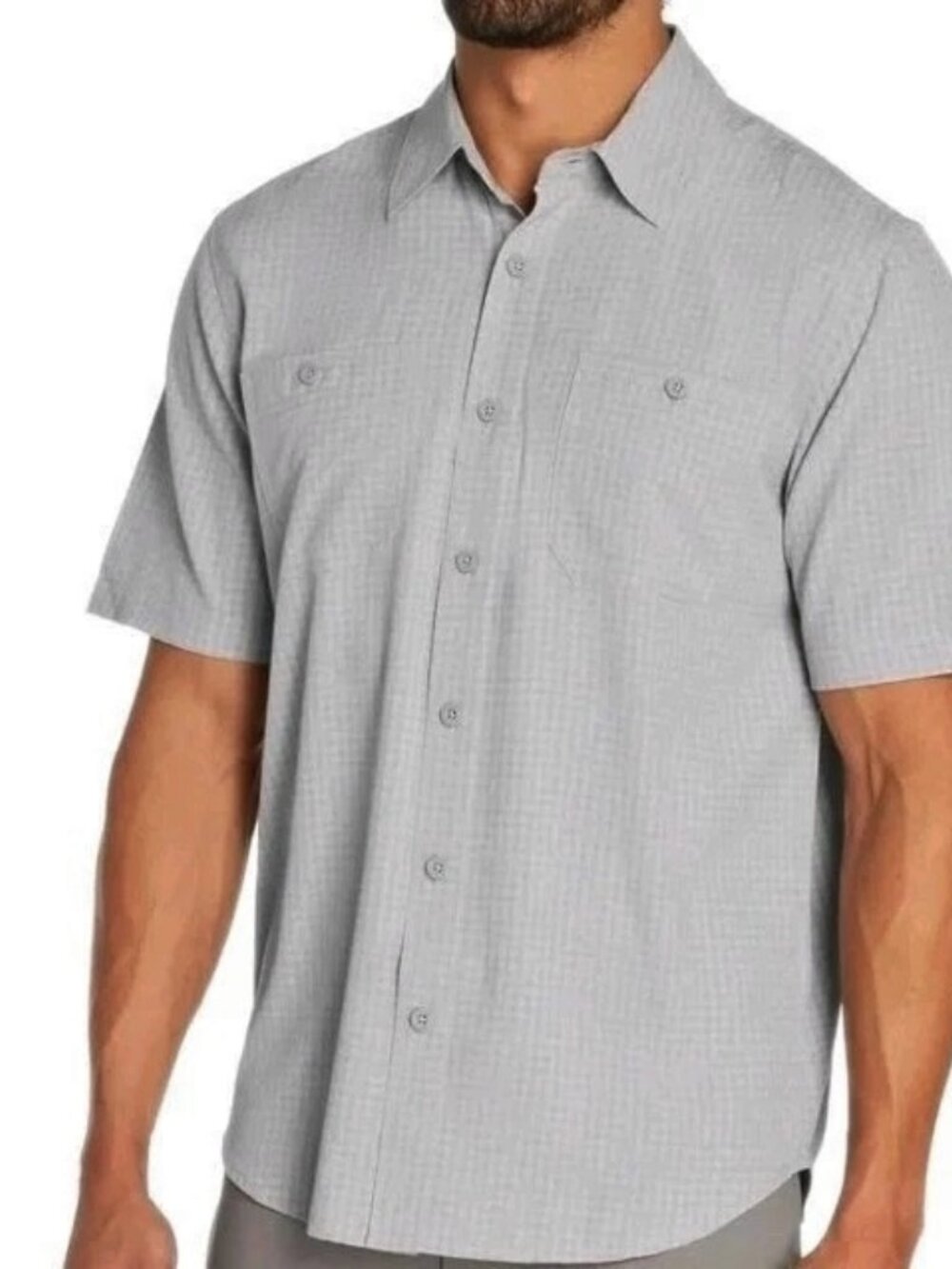 NEW Orvis Men's Short Sleeve Tech Button Up Shirt L NWT Gray Moisture wicking